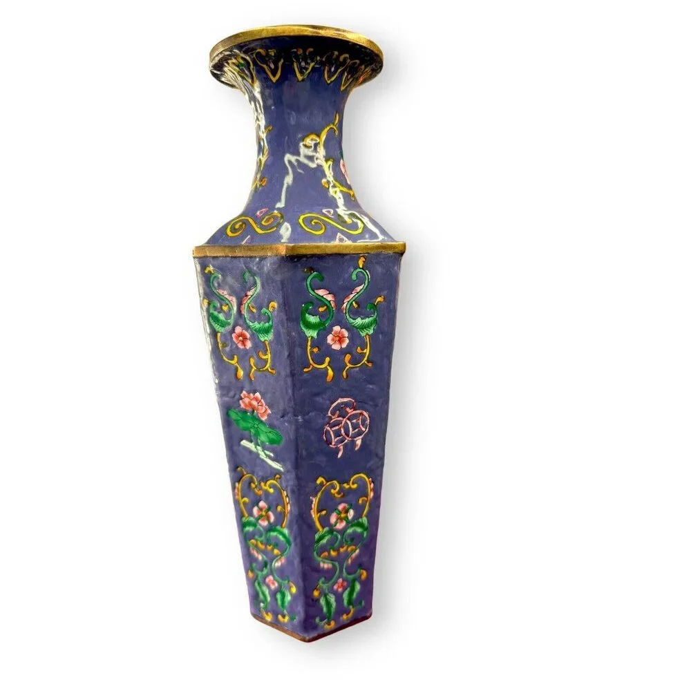 Chinese Handmade Enamel Coated Vase 10” Purple